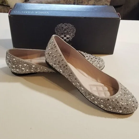 Vince Camuto Studded Suede Ballet Flats Shoe 8.5 Earl Gray True Suede - Picture 12 of 12